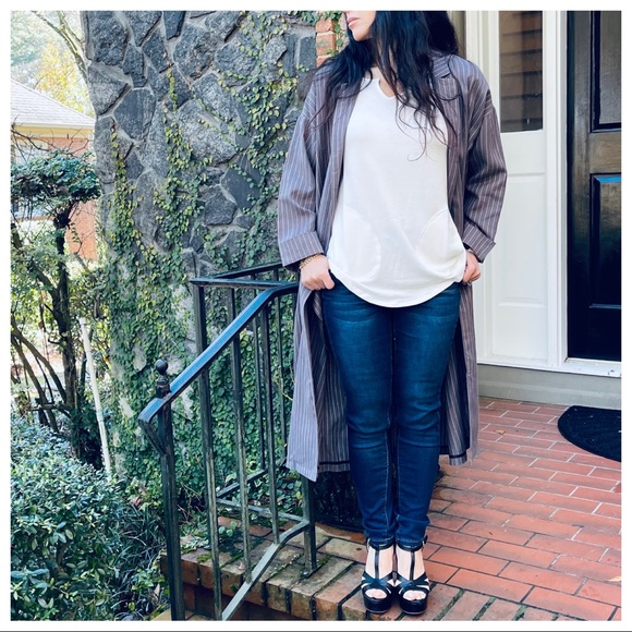 #06 LAST ONE Chic stripes trench coat with pockets - Picture 6 of 10